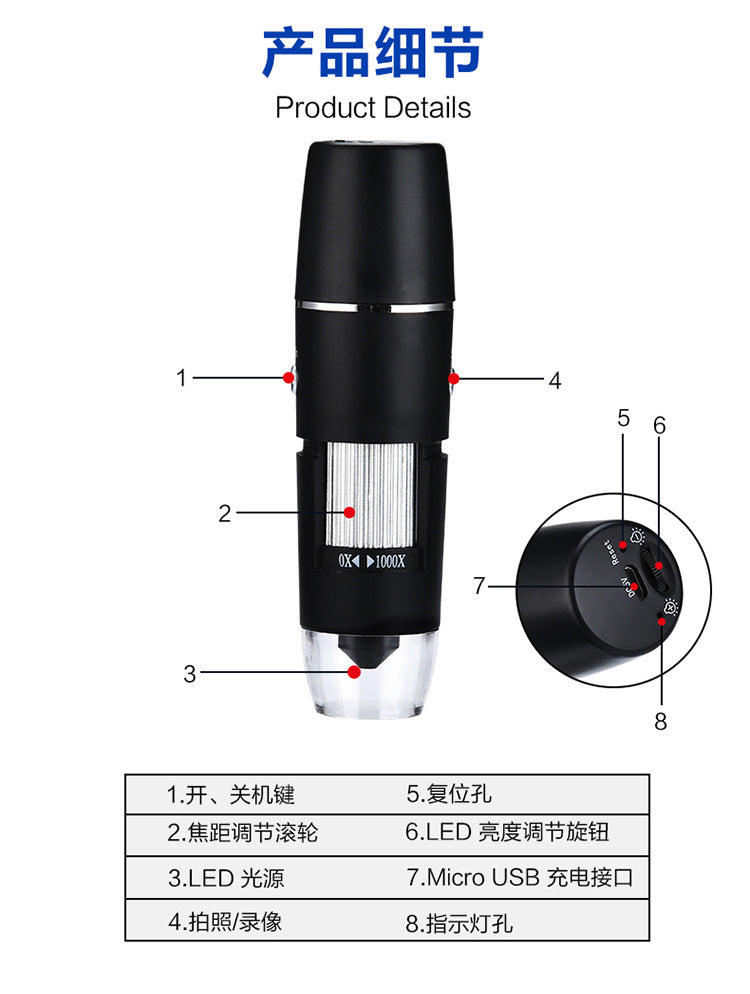 Tech-Enhanced Portable WiFi Digital Microscope – 1000x Magnification for Precision Repairs & Electronics Inspection