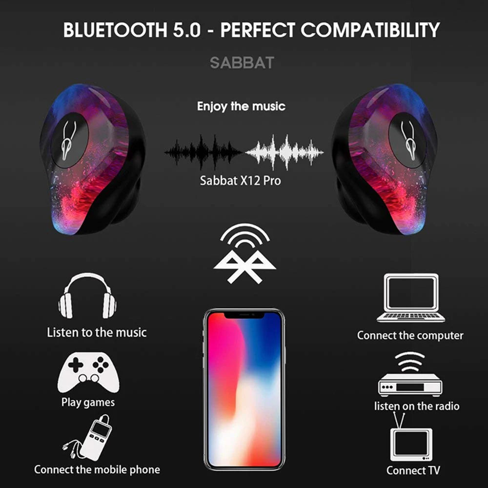 Sabbat X12 Pro Wireless Bluetooth Headset V5.0 Ear buds Twins Earphone With Charging box Earphones Wireless Bluetooth Earphones