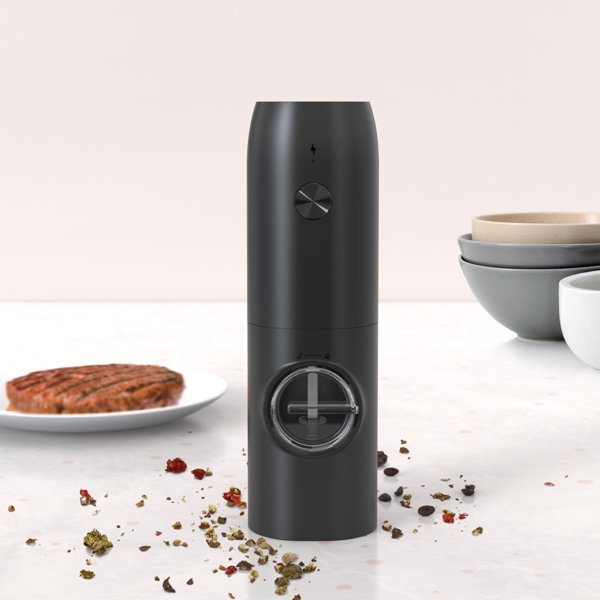 Rechargeable Electric Pepper Grinder - Gravity Sensor & Spice Mill